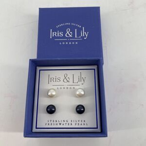 NEW Iris & Lily London Freshwater Pearl Stud Earrings Set of 2 Pairs 925 Silver